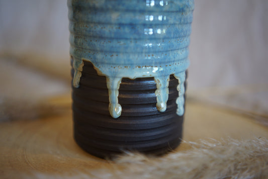 Vase Gletscherblau Riffel BLACK