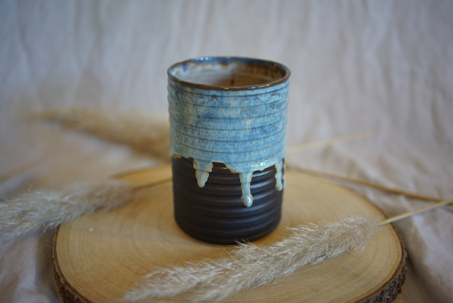Vase Gletscherblau Riffel BLACK
